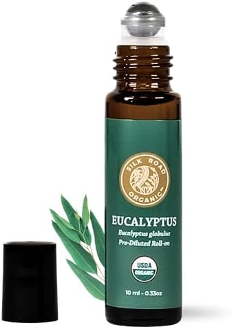 Silk Road Organic Eucalyptus Essential Oil Roll On, USDA Certified - Respiratory Health, Colds, Cough, Sinus & Allergy Congestion - 10 ml Aromatherapy Roller - Always Pure, Always Organic