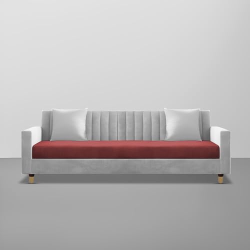 Image of Casaliving Garcia 3 Seater Sofa Set for Living Room (Maroon Grey Colour) Premium Fabric Sofa