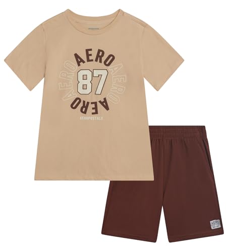 Image of AEROPOSTALE Boys Shorts Set 2 Piece Graphic Tee and Mesh Athletic Shorts | Poly-Cotton Graphic Tee, Pull On Mesh Shorts with Elastic Waist, Regular Fit