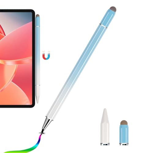 Reelau Stylus Pens for Tablet Smartphone, Multi-use Stylus Pen for Samsung/Ipad/Lenovo/Redmi Tablet Magnetic Stylus Pens Alloy with Fiber Tip& Disc Tip& Ball Pen 3 in 1 (Blue Gradient)