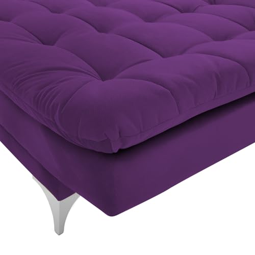 Image of Krancy Solid Wood 3 Seater Sofa Cum Bed with Ottomon | Convertible Wooden Couch for Living Room, Home & Office | Modern Designer Furniture | 1 Year Warranty | Purple Color