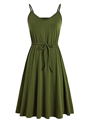 Image of Women's Casual Summer Dress Beach Sleeveless Spaghetti Strap Adjustable Waist A Line Sun Dresses with Pockets 826