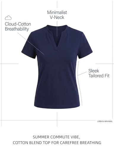 Image of Meetrendi Women's Notch V Neck T-Shirt Slim Fit Premium Cotton Blend Short Top
