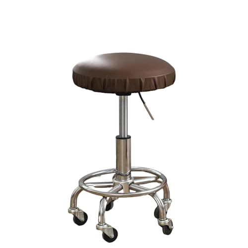 AHTCPO Seat Covers Round Bar Stool Leather, Round Stool Covers with Elastic Waterproof, for Kitchen Dining Room(Brown,8pcs)