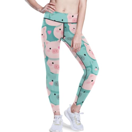 Leggings para correr con bolsillos para mujer con divertido diseño de dibujos animados