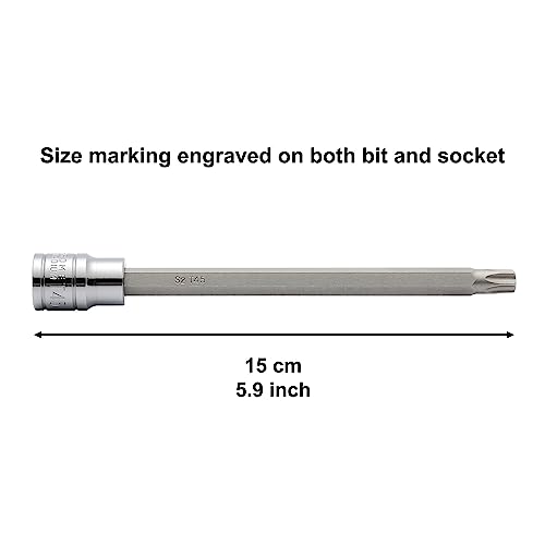 CASOMAN 3/8" Drive Extra Long Torx Bit Socket Set, 12 Piece Torx Stra Bit Set, T10 to T60, Length: 150mm, CR-V&S2 Steel - Image 4