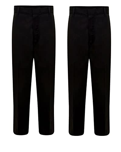 LUXFAB Uniforme escolar para niños, cintura media elástica, pantalones fáciles de tirar hacia arriba, pantalones escolares elásticos, color negro, gris, azul marino, edad 3, 4, 5, 6, 7, 8, 9, 10, 11,