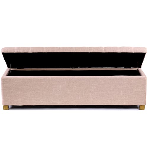 Image of MODERN WAVE Ashlee 50 inch Large Fabric Upholstered Flip Top Storage Bench 3 Seater Ottoman for Living Room, Bedroom, Office (Pink)