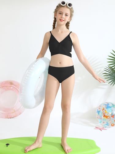 Girls 2 Piece Swimsuits Ribbed Criss Cross Strap Bikini Sets Swimming Bathing Suit for Teen Girls Swim Suit2