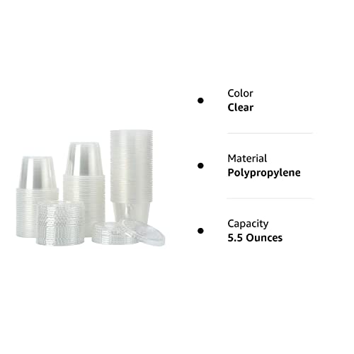Tashiliving [200Sets-5.5Oz Clear Plastic Disposable Portion Cups With Lids, Souffle Cups, Condiment Cups,Jello Shots, Slime & Medicine Premium Small Plastic Containers #TOP7