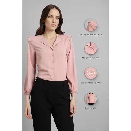 Image of Van Heusen Women Polyester Regular Fit Solid Full Sleeve Casual Shirt