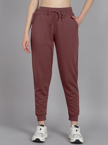 Image of Vogaan Women's Cotton Blend Regular Fit Track Pants | Drawstring Waist Solid Joggers | Super Combed Casual Joggers for Running & Gym