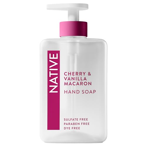 Native Liquid Hand Soap, Cherry & Vanilla Macaron Scent, Non-Drying Formula for Soft, Smooth Hands, Made with Plant-Based Cleansers, Sulfate & Paraben Free, 13 oz Bottle