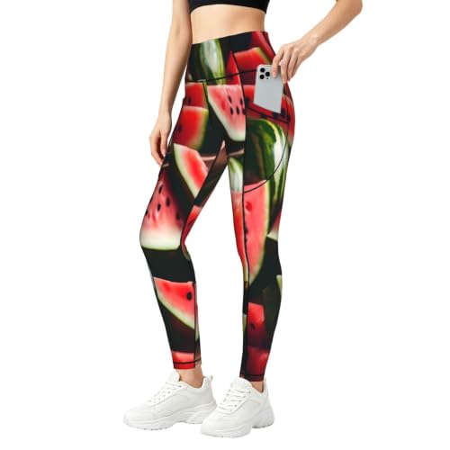 Pantalones de yoga de sandía QYUHBNS con bolsillos mallas de fitness opacas para mujer