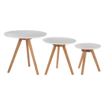 Premier Housewares Tables Living Room Modern Side Table White Nest Tables Oak Wood Set of 3 w50 x d50 x h45cm