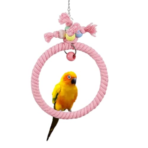 Barn Eleven Bird Swing, Cage Hanging Toys Cotton Rope Swing Bite Resistance Perches Toy Parrot Toy Boredom Breaker for Budgie, Cockatiels, Conures, Finches, Small Parakeets (Small,Pink)