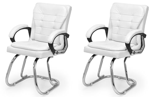 Image of GOYALSON Deluxe Cushioned Office Home Study Chair with Chrome Durable Frame and Cushioned seat Back (2, White, Double Pipe Chrome Steel Frame)