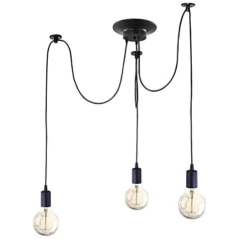 iDEGU Modern and Retro Pendant Light, 3 Arms DIY Spider Chandelier Creative Adjustable 150CM Vintage Ceiling Pendant Lamp Fixture with E27 Socket, Black (3 Light) Cover