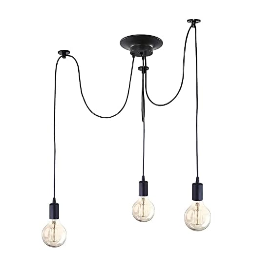 iDEGU Lampadario a Sospensione, Retrò Industriale Lampada da Soffitto con 3 Bracci a Stile Ragno Creativo DIY Lampada a Sospensione Vintage con Attacco E27 per Soggiorno Camera da Letto, 150CM, Nero