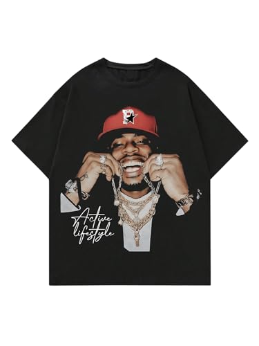 GORGLITTER Men's Y2K Graphic Tee Oversized Drop Shoulder Crewneck Short Sleeve Streetwear Casual T Shirt