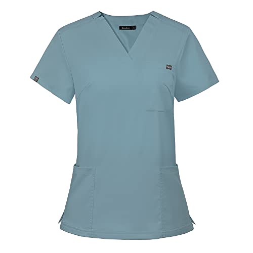 niaahinn Scurb Top with V-neck for Women Multi-color Workwear Medical Nurse Uniform T-shirt (Light Blue,M,Medium)