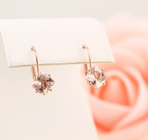 Solid 14k Rose Gold Morganite Dangle Lever back Earrings4