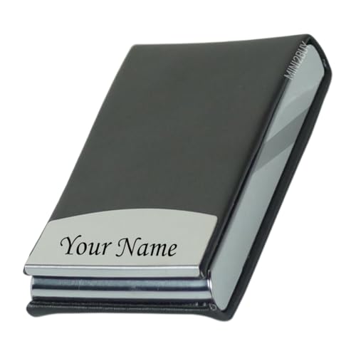 Image of Mini2buy Customized Unisex Vertical Name Engraved Store 15-20 for Credit|Debit|ATM|Business Visiting RFID Blocking Stainless Steel 1x10x6 cm Personal Corporate Gift (Long-Black)
