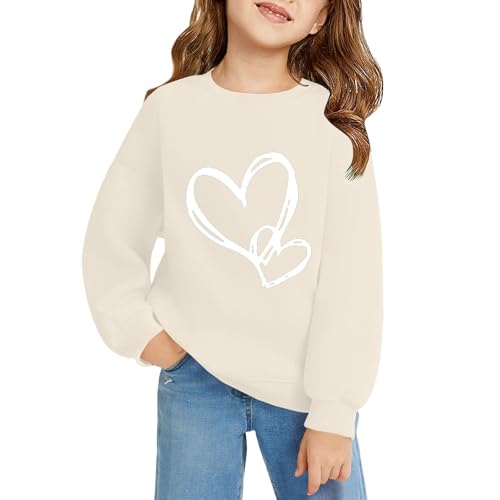 Girls Crewneck Sweatshirt Kids Cute Heart Print Tee Tops Casual Comfy Loose Fit Pullover Tops Long Sleeve Graphic Outfits3