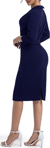 Image of SxClub Business Dresses for Women Elegant Long Sleeve Bodycon Pencil Knee Length Formal Dress for Evening Cocktail