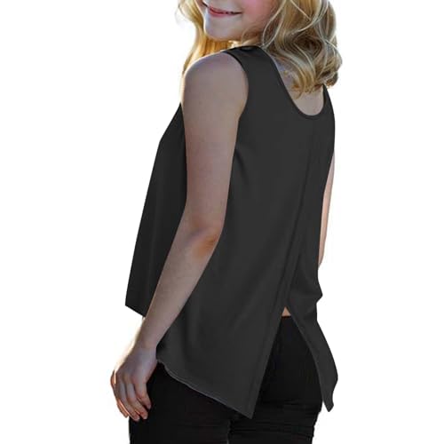 Girls Tie Back Tank Top Casual Sleeveless Tee Shirts Summer Crewneck Loose Solid Workout Blouse for Kids 4-14Y
