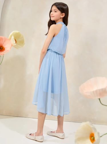 MCieloLuna Junior Girls Summer Dresses Boho Formal Party Gown Halter Neck Wedding Guest Bridesmaid Dress Knee Length2