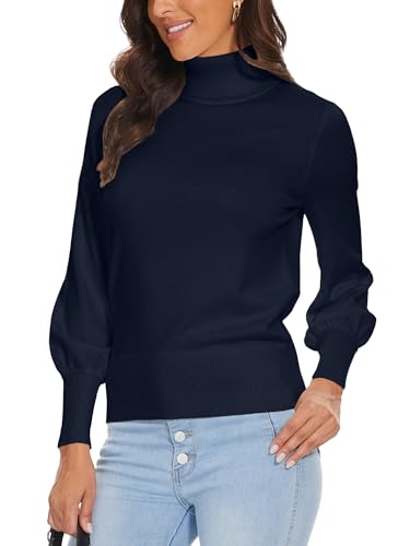 Image of Spicy Sandia Women's Turtleneck Sweaters Pullover Knit Tops Navy Blue 2XL