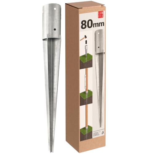 LUN FIX Support de Poteau Ø80mm rond galvanisé, support piquet clôture bois, poteau pour toile ombrage, fixation solide, piquet ancrage sol métal pour...
