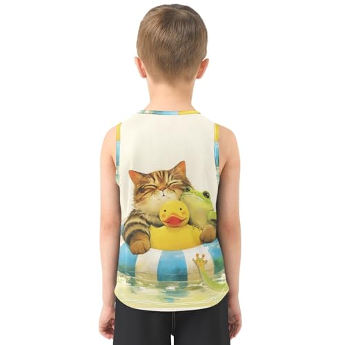 Bolaz Boys Athletic Quick Dry Tank Top Sleeveless Workout T Shirts Age 11-15,Cat and Frog Duck3