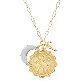 immerFancy ゴールド 星座 エンボスコイン オパール 三日月 チャームネックレス 女性用 トレンディ 18K 金メッキ レトロ ペーパークリップ チェーン 12星座 星座 ネックレス 占星術 ジュエリー ギフト, 17.72 inch, 真鍮 キュービックジルコニア, キュービックジルコニア