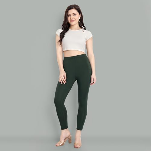 Image of ONE SKY Women Ankle Length Leggings | Premium Cotton Modal Spandex Blend | High Waist Stretchable & Bio-Washed Fabric | Colour-Lock | Ethnic Leggings for Women