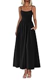 PRETTYGARDEN Women's Smocked Maxi Dresses 2025 Summer Beach Sundress Casual Spaghetti Strap Swing A Line Long Flowy Dress (Black,X-Large)