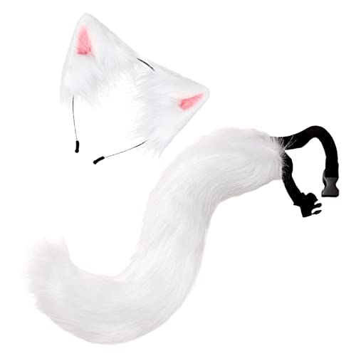 Oreilles de chat blanches et queue de loup pelucheuse pour éviter les allergies