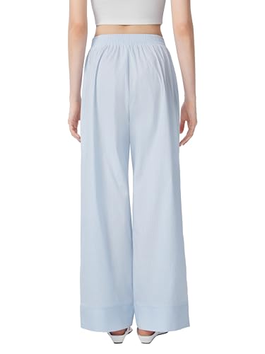 CIDER Womens Mid Waist Wide Leg Pants Striped Casual Business Bottoms with Pockets4