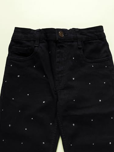 Image of KiddoPanti Girls Solid Waist Elasticated Straight Fit Jeans