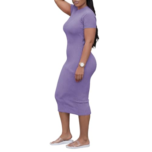 Image of TOPSRANI Women Sexy Midi Dress Bodycon Casual Sleeveless Basic Ruched Tank Summer Club Party Dresses