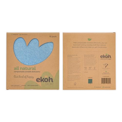 Image of EKOH Swedish Dishcloths, 12 Pack, Blueberry Design | Reusable Paper Towels, Washable Cellulose Sponge Cloths, Eco-Friendly, Odor-Free, Absorbent