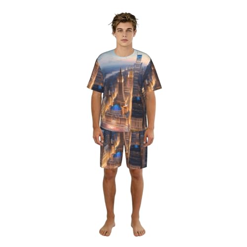 Pyjama homme léger et respirant ensemble de nuit court en tissu