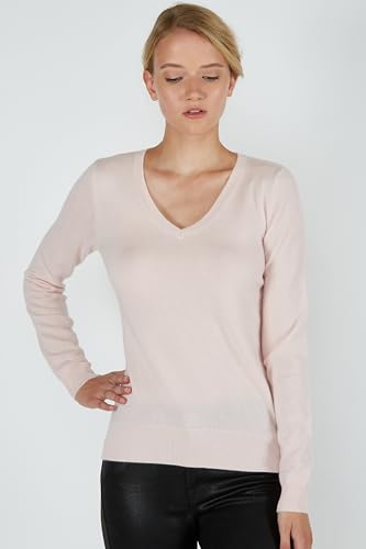 Image of JENNIE LIU Women's 100% Pure Cashmere Long Sleeve Pullover V Neck Sweater