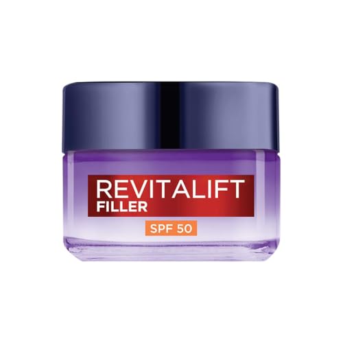 L'Oréal Paris Crema Viso Giorno Revitalift Filler SPF50, Per Tutti i Tipi di Pelle, Azione Anti-Rughe Rivolumizzante, Pelle Rimpolpata a Lungo, Con Acido Ialuronico, 50 ml