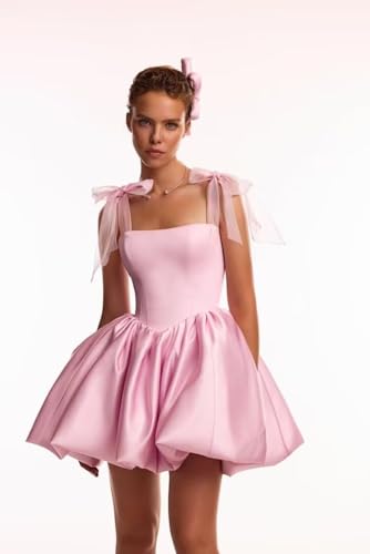 Square Neck Satin Homecoming Dresses for Teens Short Puffy Prom Dress with Bow Flower Bud Cocktail Party Gowns3