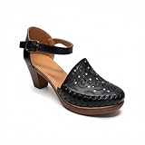 COLORES DE MEXICO MX - Women’s Handmade Leather Heels Mexican Artisan Platform Chunky Heel with Laser Cut Floral Design and Ankle Strap- Model 153CU (BLACK, US Footwear Size System, Adult, Women, Numeric, Medium, 6)