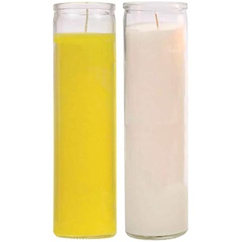 TopNotch Outlet Prayer Candles - Wax Candles (2 Pc) Yellow and White Great for Sanctuary, Vigils and Prayers - Unscented Glass Candle Set - Tall Candles - Spiritual Religious Church - Jar Candles Cover