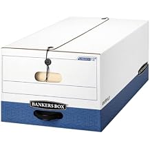 Bankers Box Liberty Heavy-Duty Storage Boxes, FastFold, String and Button, Legal, 4 Pack 0001203, White/Blue