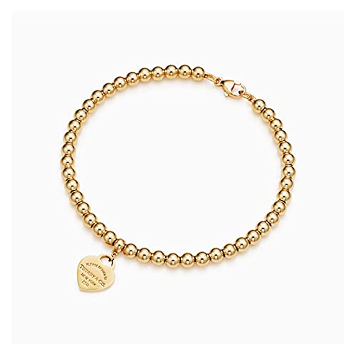 Bracelet 925 cœur d'amour pour femme en argent véritable avec perles rondes 4mm